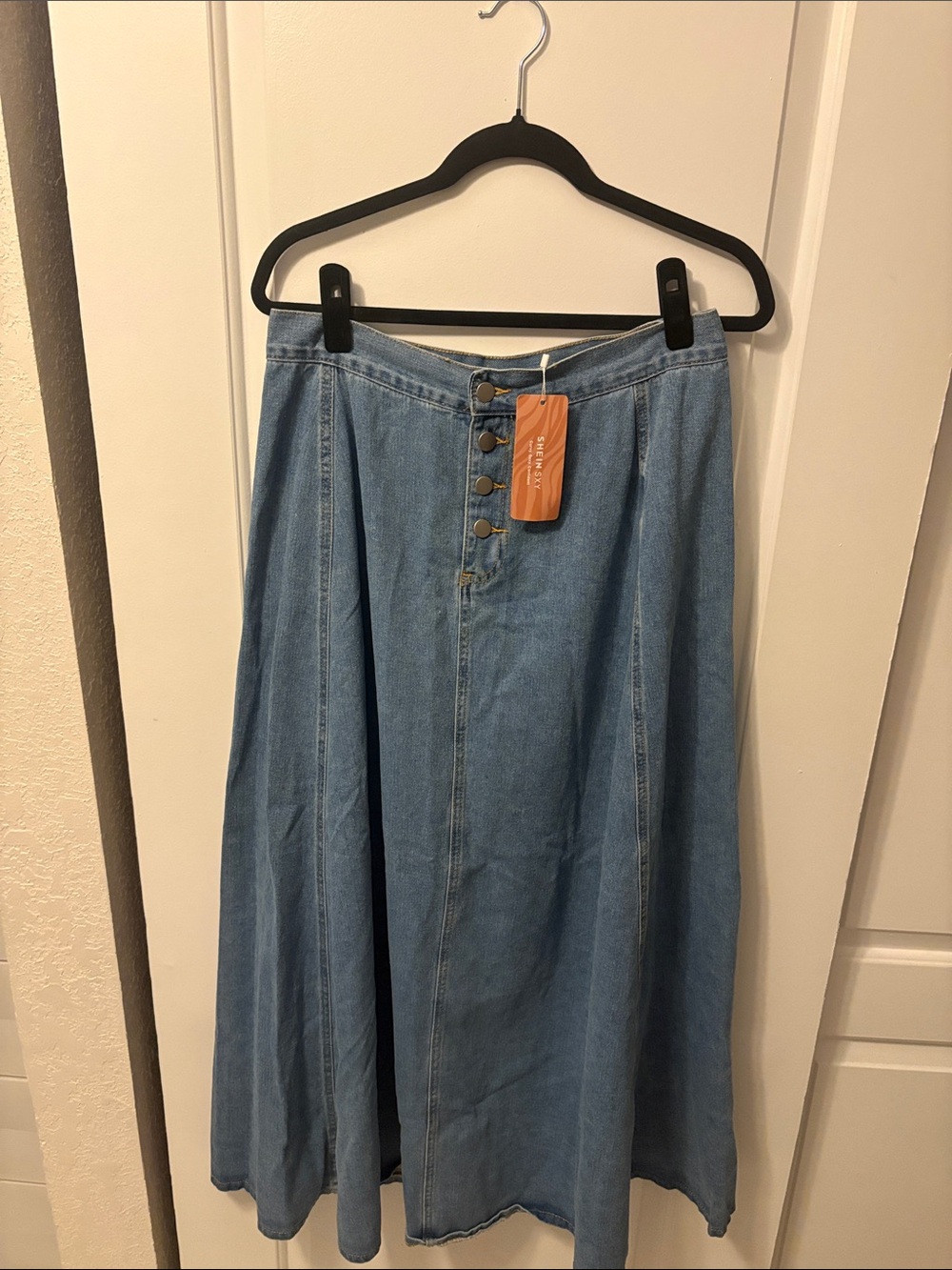 SHEIN Blue Button-Front Denim Maxi Skirt